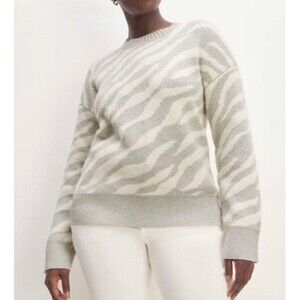 Everlane Sz XS Alpaca Tiger Jacquard Oversized Boho Sweater Gray Crewneck